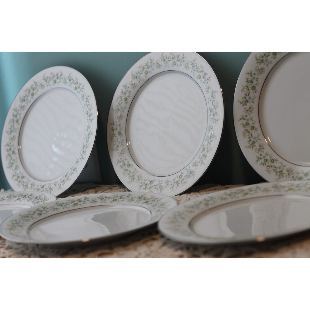 Set of 6 Vintage Noritake Savannah #2031 Dinner Plates With Platinum Trim